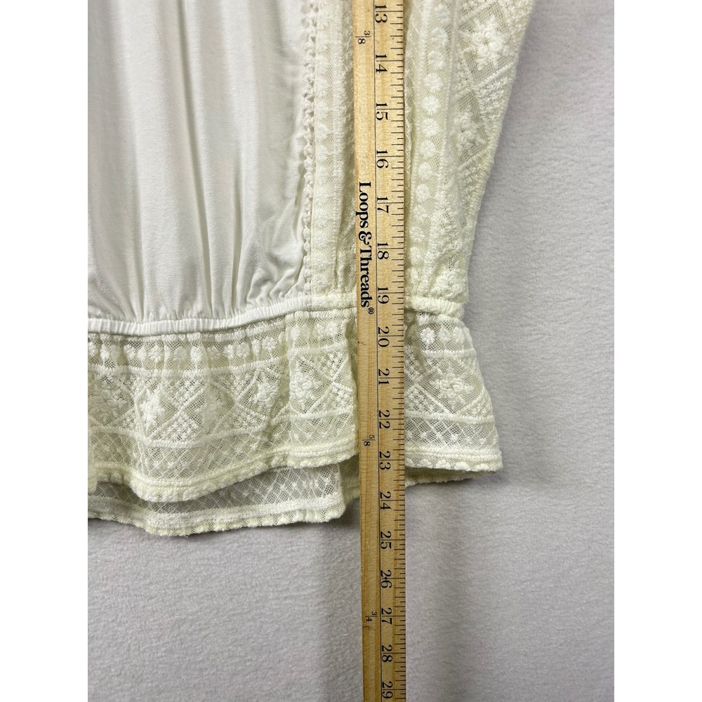 Elevated Basic Petite White Lace Trimmed Blouse T… - image 6